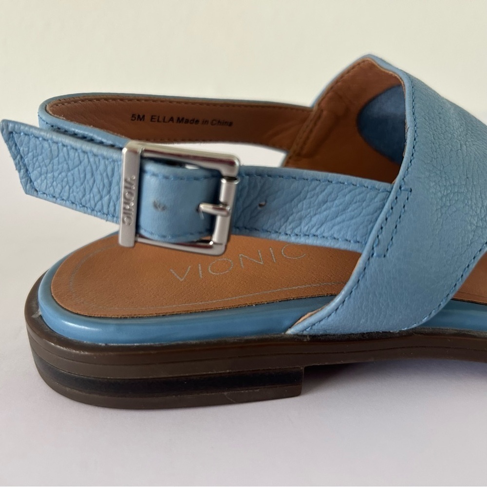 Vionic Ella Thong Sandal Shoe Leather Slingback Arch Support Ice Blue Size 5 - Picture 7 of 14